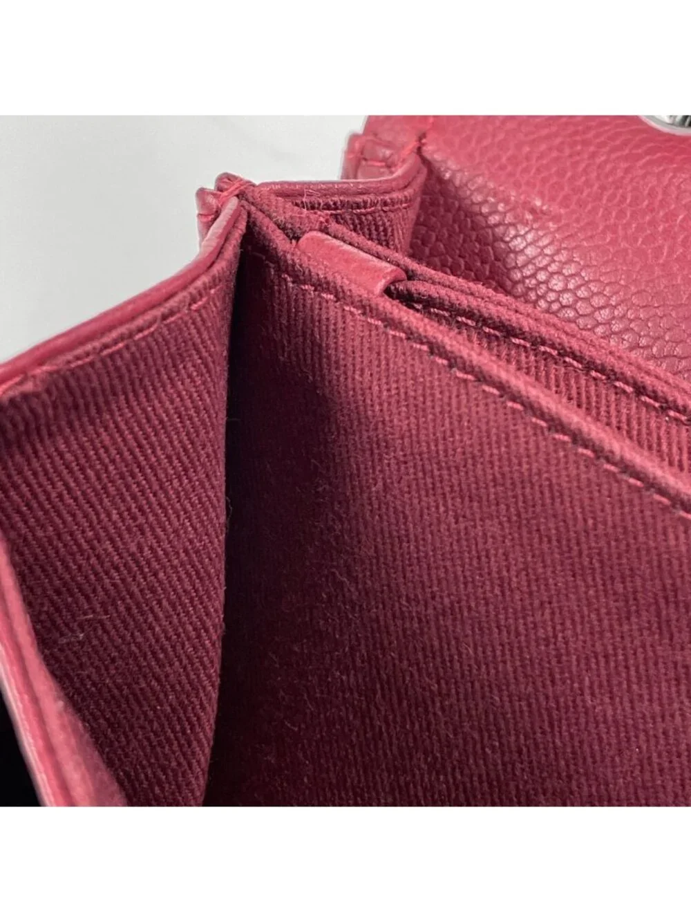 Chanel Shoulder Bag CC Logo Quilted Chain Caviar Leather Bordeaux